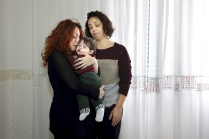 Daniela Conte and Marta Loi with their son Ruben born thanks to an artificial insemination made in Barcelona. Ruben is the first baby in Italy with two same-sex parents.