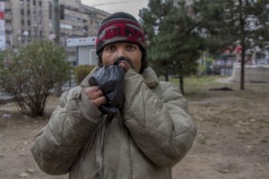 Florentina uses aurolac drug near Gara de Nord in Bucharest, Romania on November 6, 2011. Aurolac is a toxic glu who caused hallucinations and alleviates the feeling of hunger and cold. During the winter hundreds of persons, sleep in the basement of the city to find heat. 