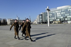 The ceremony of the changing of the guard near the Saxon Garden in Warsaw on February 18, 2014.