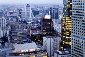 A general view of the economic heart of Warsaw on February 14, 2014. In the downtown area there are many modern skyscrapers that surround the Palace of Culture and Science.