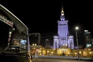 A night view of Palac Kulturi in Warsaw on February 18, 2014. The building built by Stalin is the tallest building in Warsaw (231 mt).