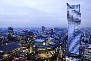 A general view of the economic heart of Warsaw on February 14, 2014. In the downtown area there are many modern skyscrapers that surround the Palace of Culture and Science.