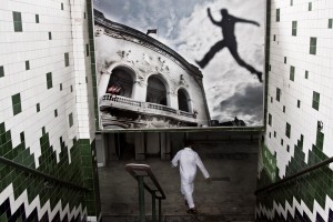 A man goes down in the Metropolitan tunnel of Place de la Republique, in the heart of Tunis on October 15, 2012.