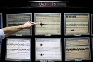 A technician inside the monitoring room of INGV (National Institute Geophysics and Volcanology) Osservatorio Vesuviano department which constantly monitors volcanic activity of mount Vesuvius, Campi Flegrei, Ischia island and Stromboli island in Naples, Italy on March 19, 2014.  