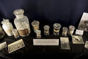 The collection of ashes and photographs of the Vesuvius eruptions in nineteenth and twentieth century during the exhibition “Fire and Passion” at Museum of San Gennaro treasure in Naples, Italy on January 18, 2014.