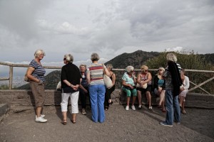 Tourists visit Vesuvius volcano in Naples, Italy on September 9, 2013.  