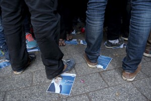 People during the campaign rally of Tunisian presidential candidate and leader of the Free Patriotic Union (UPL) party, Slim Riahi held in Avenue Bourguiba in Tunis on November 21, 2014. The Free Patriotic Union came third in last month’s parliamentary election with 16 seats. 