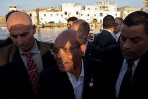 Moncef Marzouki, leader of the centre-left secular political party CPR (Congress for the Republic) during a campaign meeting in Bizerte, north-east of Tunis on November 19, 2014.