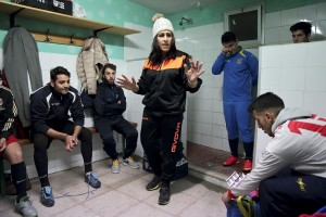 Marina Rinaldi in the locker room before a training session of San Michele Rufoli football team at “Santa Maria” club in Ogliara, south Italy, on February 24, 2015. Marina Rinaldi is the first ex trans in the world to coach a soccer team.