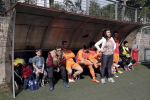 Marina Rinaldi during the championship match against Pro Casolla in Nocera Inferiore, south Italy, on March 1, 2015. Marina Rinaldi is the first ex trans in the world to coach a soccer team.