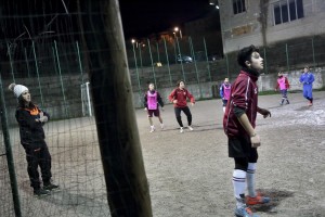 Marina Rinaldi, during a training session of San Michele Rufoli football team at “Santa Maria” club in Ogliara, south Italy, on February 24, 2015. Marina Rinaldi is the first ex trans in the world to coach a soccer team.