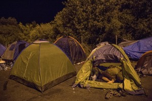 Migrants sleep on the street near the Serbian border with Hungary in Horgos, Serbia on September 15, 2015. Hungary’s border with Serbia has become a major crossing point into the European Union for migrants, with more than 160,000 accessing Hungary so far this year.