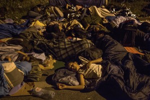 Migrants sleep on the street near the Serbian border with Hungary in Horgos, Serbia on September 15, 2015. Hungary’s border with Serbia has become a major crossing point into the European Union for migrants, with more than 160,000 accessing Hungary so far this year.