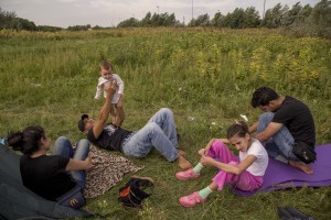 A Syrian family in a camp near the Serbian border with Hungary in Horgos, Serbia on September 16, 2015. Hungary’s border with Serbia has become a major crossing point into the European Union for migrants, with more than 160,000 accessing Hungary so far this year.