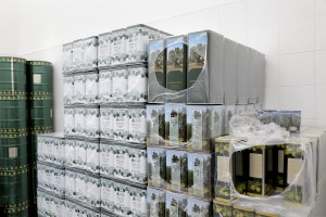 August 10, 2015 – Racale, Italy: Oil cans are seen inside the Agricultural Society Cooperative “Acli Racale”.  