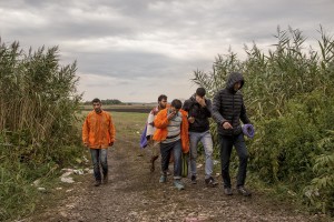 Migrants walk in a camp near Tovarnik train station in Croatia on September 20, 2015. From September 15, 2015 about 8,900 refugees entered Croatia and the authorities announced that they will have to restore border controls if the flow will remain buoyant.
