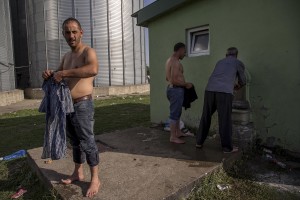 Migrants washing their clothes near Tovarnik train station close to the croatian border with Serbia in Tovarnik, Croatia on September 18, 2015.
