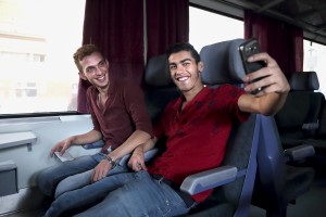 September 13, 2015 – Budapest, Hungary: Migrants take a selfie inside the train to continue their route in Europe at Keleti Central Train Station. Hungary’s border with Serbia has become a major crossing point into the European Union, with more than 160,000 access Hungary so far this year. 