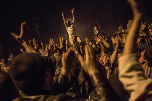 Migrants during a night rally demanding the reopening of the border with Macedonia, in the hopes of making their way to northern Europe in Idomeni, Greece on March 21, 2016.