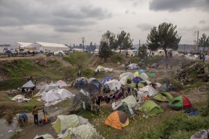 A general view of the makeshift camp near the village of Idomeni at the Greek Macedonian border where thousands of migrants and refugees are stranded in Idomeni, Greece on March 16, 2016.