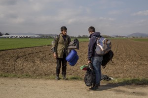 Migrants just arrived at the Idomeni camp at the border of Greece and Macedonia, where thousands of refugees are stranded in Idomeni, Greece on March 18, 2016.