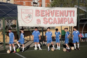 April 14, 2016 – Naples, Italy: Workout at Arci Scampia soccer school in Scampia district. The Football School is a non-profit company born in 1986 that since its establishment has always been sensitive to social problems of Scampia neighbourhood, acting as a reference point to protect children at risk.