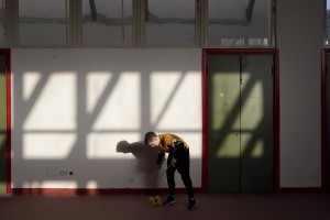 February 24, 2016 – Naples, Italy: A child plays during a lesson of circus disciplines, a social project held by teachers Maria Teresa Cesaroni and Jack Sanchez Mc Guirk aimed at young people at risk living in Scampia district inside “Officina delle Culture”. “Officina delle culture” is a multi-purpose center born in the Neapolitan neighborhood of Scampia and dedicated to Gelsomina Verde, an innocent victim of Camorra. The site is run by the association “Resistenza Anticamorra” and its objective is to offer concrete alternatives to children at risk but also to prisoners who have no restrictive measures. 