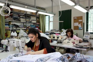 April 14, 2016 – Naples, Italy: Women at work in the Hurtado center, an association who operates in Scampia and whose objective is the social integration of disadvantaged people by carrying out activities aimed to providing employment. The sewing workshop was established in 2004, within the Social Cooperative “La Roccia” and in addition to the transfer of specific skills is designed to offer a peaceful growth in the values of the culture of work and legality.