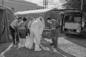 AMATRICE, ITALY – AUGUST 26: Staff of Italian Civil Defense prepare coffins for the people dead after a strong earthquake hit Amatrice, in Italy on August 26, 2016. Italy was struck by a powerful 6.2 magnitude earthquake in the night of August 24, 2016, which has killed at least 297 people and devastated dozens of houses in the Lazio village of Amatrice, Pescara del Tronto and Accumoli.