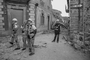 LAZIO, ITALY – AUGUST 24: Rescuers search for victims in the rubble after a strong earthquake hit Amatrice on August 24, 2016. Italy was struck by a powerful, 6.2-magnitude earthquake in the night, which has killed at least 297 people and devastated dozens of houses in the Lazio village of Amatrice.