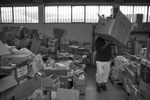 NORCIA, ITALY, NOVEMBER 1: A volunteer is seen at work in Norcia, Italy, on November 1, 2016. A 6.5 magnitude earthquake hit central Italy on October 30, 2016.