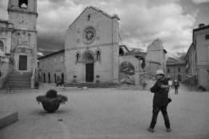 NORCIA, ITALY, NOVEMBER 2: A policeman is seen in front of the St. Benedict’s Cathedral in the ancient city of Norcia, in Italy, on November 2, 2016. A 6.5 magnitude earthquake hit central Italy on October 30, 2016.