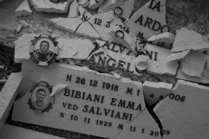 NORCIA, ITALY, NOVEMBER 1: Damaged tombstones are seen inside the collapsed cemetery of Norcia, in Italy, on November 1, 2016. A 6.5 magnitude earthquake hit central Italy on October 30, 2016.