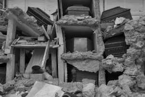 NORCIA, ITALY, NOVEMBER 2: Coffins are seen out of their niches in the collapsed cemetery of the village of Campi, near Norcia, in Italy, on November 2, 2016. A 6.5 magnitude earthquake hit central Italy on October 30, 2016.