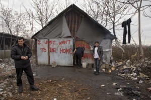 Migrants outside an abandoned warehouse where they are taking refuge, in Belgrade, Serbia on February 3, 2017. Hundreds of migrants have been sleeping in freezing conditions in central Belgrade looking for ways to cross the heavily guarded EU borders.