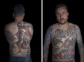 Tattoo artist Sergio Carrasco from Spain is portrayed during the International Tattoo Fest in Naples, Italy on May 13, 2017. Tattooing fashion has exploded forcefully, thanks to television, social network and numerous tattoo festival organized worldwide.