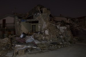 A collapsed building is seen almost one year after the earthquake in the village of Libertino, central Italy on August 1, 2017. Italy was struck by a powerful 6.2 magnitude earthquake in the night of August 24, 2016 which has killed at least 297 people and devastated dozens of houses in the Lazio village of Amatrice and other Amatrice fractions.