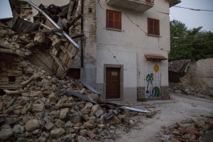 A collapsed building is seen almost one year after the earthquake in the village of Fonte del Campo, central Italy on July 31, 2017. Italy was struck by a powerful 6.2 magnitude earthquake in the night of August 24, 2016 which has killed at least 297 people and devastated dozens of houses in the Lazio village of Amatrice and other Amatrice fractions.