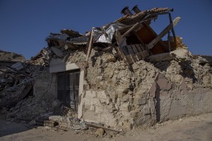 A collapsed building inside the red zone almost one year after the earthquake in the village of Amatrice, central Italy on August 1, 2017. Italy was struck by a powerful 6.2 magnitude earthquake in the night of August 24, 2016 which has killed at least 297 people and devastated dozens of houses in the Lazio village of Amatrice and other Amatrice fractions.