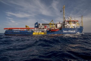 AT SEA, UNSPECIFIED – NOVEMBER 5: Sea-Watch crew member patrol the sea during training activities in the Mediterranean sea on November 5, 2017.  Sea-Watch is a non-governmental organisation founded on May, 19 2015 and is formally registered as a non-profit organisation in Berlin.