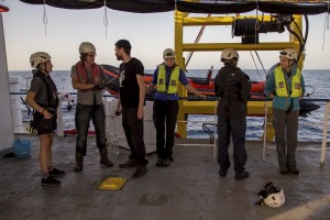 Sea-Watch crew member are seen during training activities to simulate a migrants rescue operation in the Mediterranean sea on November 4, 2017.  Sea-Watch is a non-governmental organisation founded on May, 19 2015 and is formally registered as a non-profit organisation in Berlin.