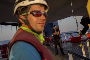 Sea-Watch crew member are seen during training activities to simulate a migrants rescue operation in the Mediterranean sea on November 4, 2017.  Sea-Watch is a non-governmental organisation founded on May, 19 2015 and is formally registered as a non-profit organisation in Berlin.