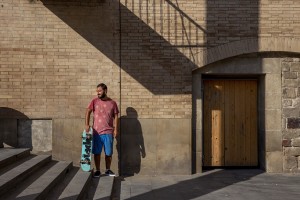 A skater is portrayed outside the MACBA museum where usually skaters meet in the Raval district in Barcelona, Spain on July 12, 2018. The Raval is one of the most multicultural and colorful neighborhoods in the city and it hosts numerous artists and galleries.