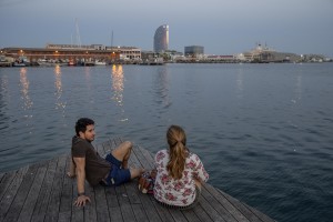 A couple is seen in the port of Barcelona, Spain on July 12, 2018.