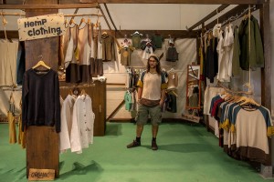 A shop of hemp clothing inside the industrial hemp and medical cannabis fair “Canapa in mostra” in Naples, Italy on October, 26, 2018. According to the Italian law 242 approved in December 2016, the production and marketing of hemp in Italy is legal if cannabis has a content of THC (tetrahydrocannabinol, the active ingredient) which doesn’t exceed 0,6%.