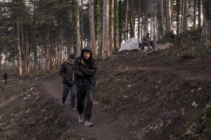 Migrants walk in a wood in the outskirts of the Bosnian city of Bihać, Bosnia and Herzegovina on December 1, 2018.