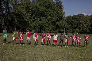 Players of “Semuthu Thoduwawa” team are seen before a match of “elle” in Naples, Italy on September 29, 2019. Every Sunday hundreds of people belonging to the Sri Lankan community in Italy gather in the “Real Bosco di Capodimonte” of Naples and play “elle”, a very popular Sri Lankan bat-and-ball game, often played in rural villages and urban areas.