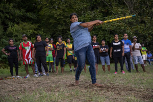 A moment of a match of “elle” in Naples, Italy on September 29, 2019. Every Sunday hundreds of people belonging to the Sri Lankan community in Italy gather in the “Real Bosco di Capodimonte” of Naples and play “elle”, a very popular Sri Lankan bat-and-ball game, often played in rural villages and urban areas.
