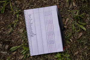 A notebook with the scores of the matches of “elle” in Naples, Italy on September 29, 2019. Every Sunday hundreds of people belonging to the Sri Lankan community in Italy gather in the “Real Bosco di Capodimonte” of Naples and play “elle”, a very popular Sri Lankan bat-and-ball game, often played in rural villages and urban areas.
