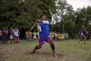 A moment of a match of “elle” in Naples, Italy on September 29, 2019. Every Sunday hundreds of people belonging to the Sri Lankan community in Italy gather in the “Real Bosco di Capodimonte” of Naples and play “elle”, a very popular Sri Lankan bat-and-ball game, often played in rural villages and urban areas.